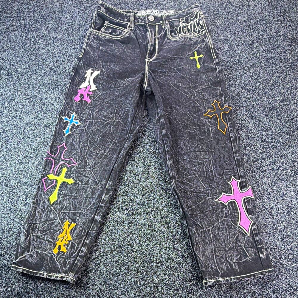 Ambush Men's Black Acid Wash Straight Fit Jeans Mid Rise 5-Pocket Button